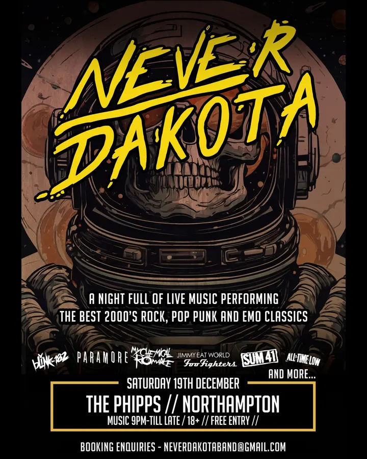 Poster for Never Dakota at The Phipps, Northampton, Saturday 19th December 2026