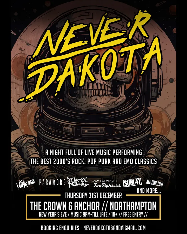 Poster for Never Dakota at The Crown & Anchor, Northampton, Thursday 31st December 2026